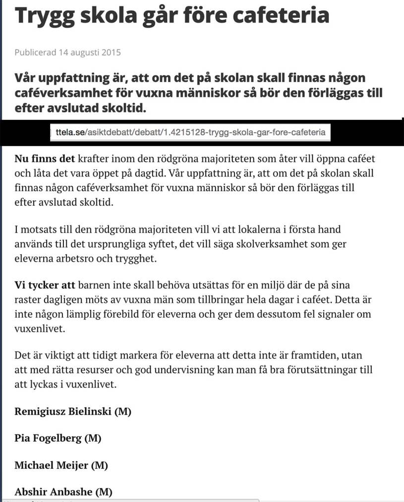 Moderat politik vill ha trygghet för eleverna