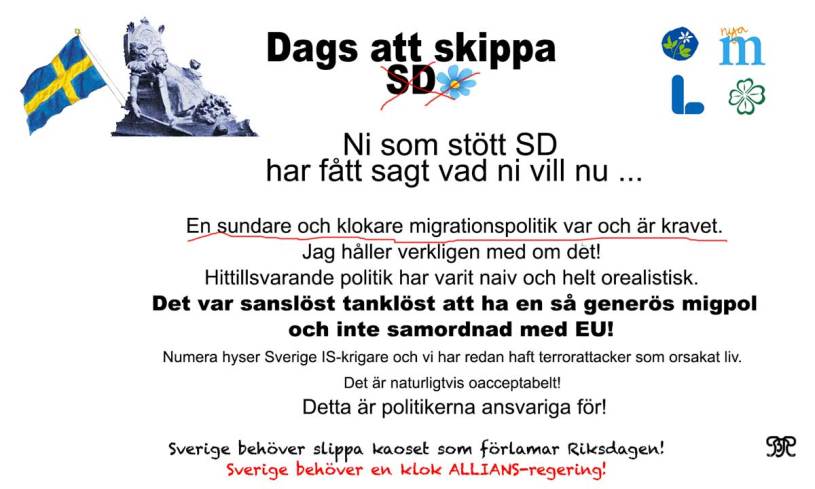 SKIPPA SD! Sverige behöver en klok Alliansregering och en Riksdag som inte förlamar!